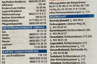 Eine kleine Liste mit aktuellen Telefonnummern für den Bezirk Reinickendorf und Gesamtberlin