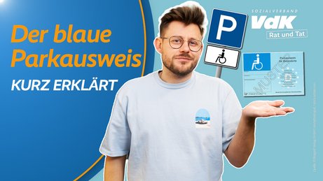 Der blaue Parkausweis - kurz erklärt Thumbnail für das Video mit einem Bild von Kai Steinecke, einer Abbildung eines blauen Parkausweises und dem Text "Der blaue Parkausweis - kurz erklärt"