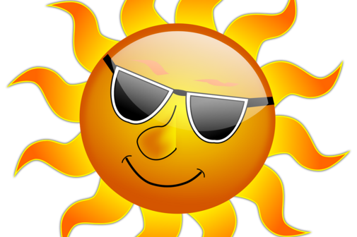L&auml;chelnde Sonne mit welligen Strahlen und Sonnenbrille