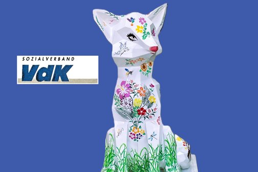 Skulptur Reinickendorfer Fuchs mit VdK-Logo Eine künstlerische Darstellung des Reinickendorfer Fuchses