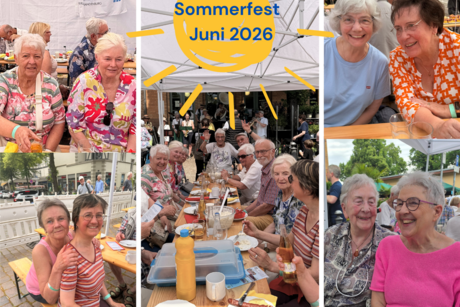 Sommerfest Collage Menschen feiern ein Sommerfest mit Essen und fröhlicher Atmosphäre.