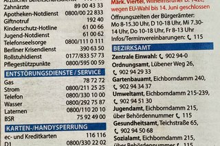 Eine kleine Liste mit vielen, wichtigen Telefonnummer für den Bezirk Reinickendorf und Gesamtberlin