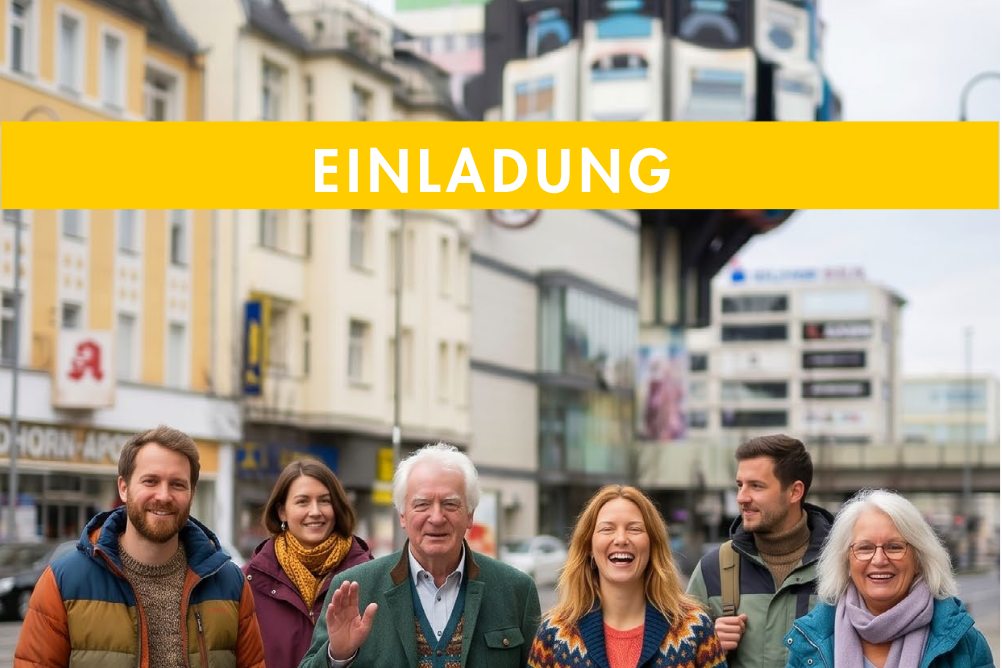 Auf dem Cover sind mehrere Personen zu sehen, die gemeinsam die Stra&szlig;e entlang spazieren.